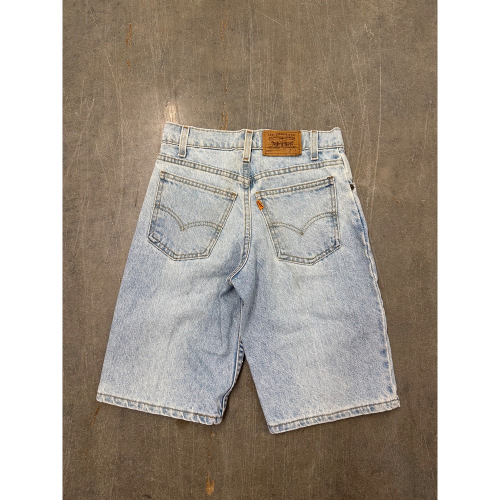 Vintage Levis 550 Student Orange Tab Denim Shorts Light Wash Made in USA 27